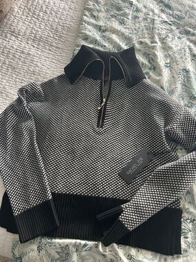 NWT Rachel Zoe Black & White Textured Half-Zip Pullover Sweater
